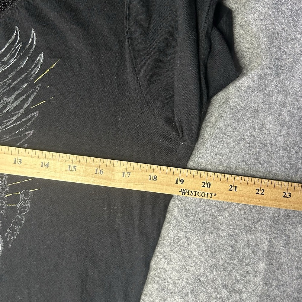 Harley Davidson Sequin Women's Large V Neck Skull Long Sleeve Black Shirt Y2k - Picture 7 of 9